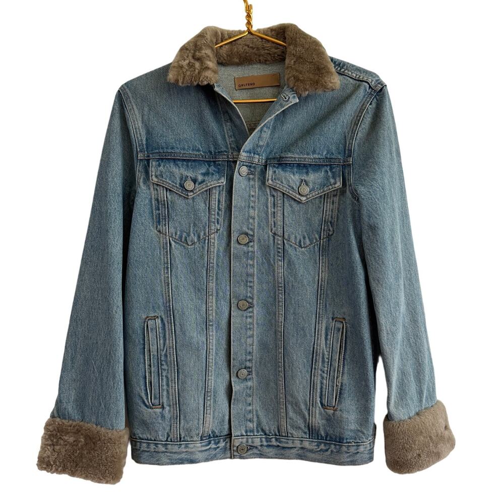 GRLFRND Daria Shearling Trim Oversized Denim Trucker Jean Jacket Size Small - Picture 2 of 8